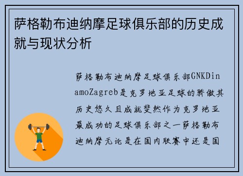 萨格勒布迪纳摩足球俱乐部的历史成就与现状分析 萨格勒布迪纳摩足球俱乐部的历史成就与现状分析